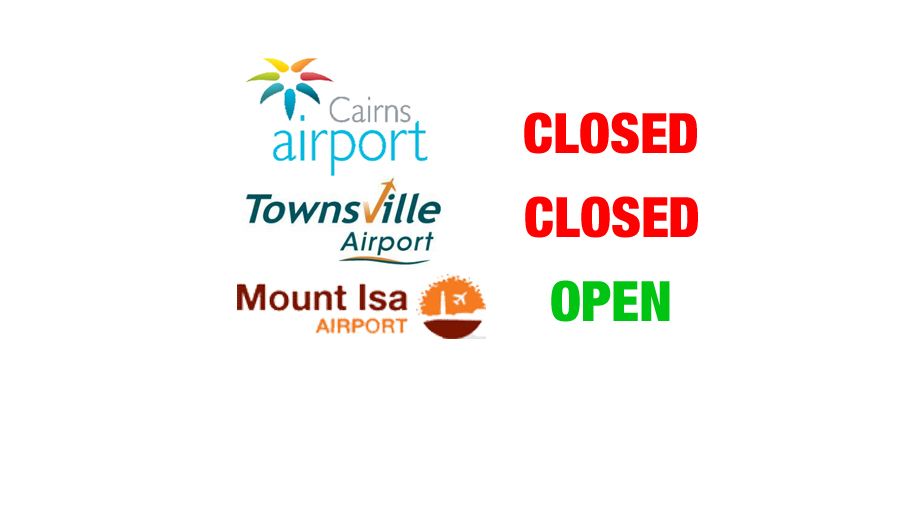 Cairns and Townsville Airports remain closed, but inland mining hub Mount Isa is in the path of Cyclone Yasi -- it's open now but is likely to close as high winds approach western Queensland