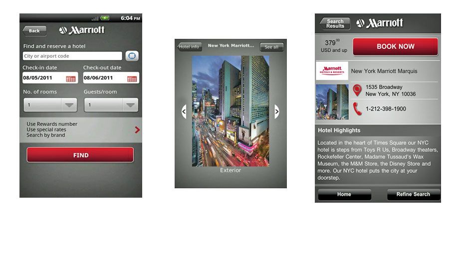 On the road and need to find a Marriott hotel? With apps for Android, BlackBerry, iPhone and iPad, the hotel chain has you covered.