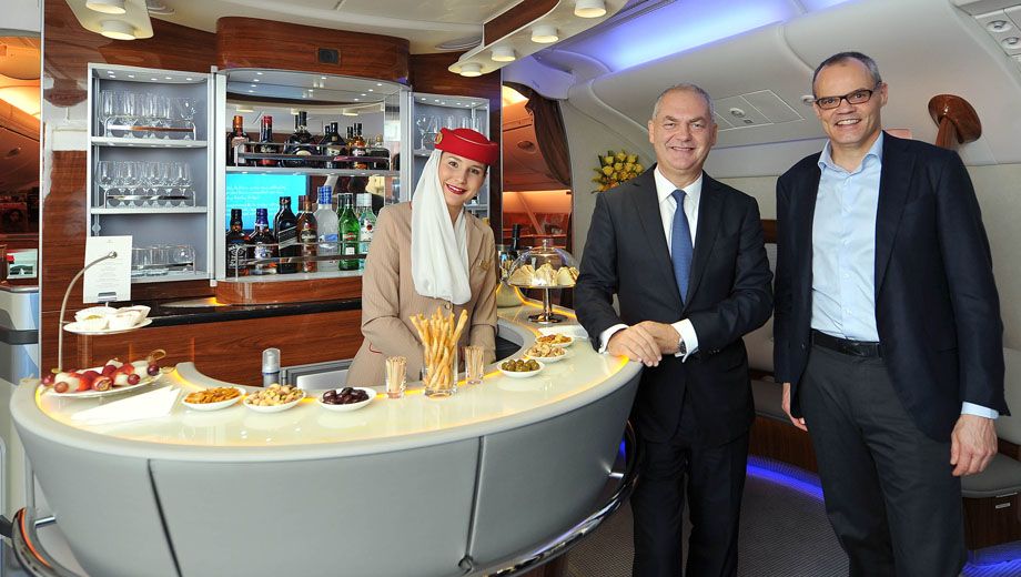 Thierry Antinori, Executive VP and Chief Commercial Officer of Emirates and Frits Van Paasschen, CEO of Starwood, at the launch of Your World Rewards