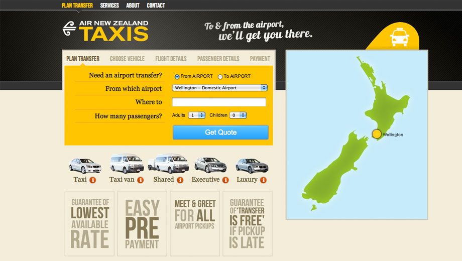 Air New Zealand offers booking and pre-payment for airport taxis and shuttles
