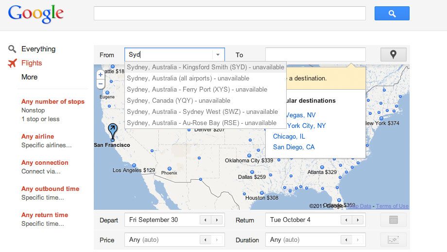 Google Flights: customisable airfare search, but not perfect yet