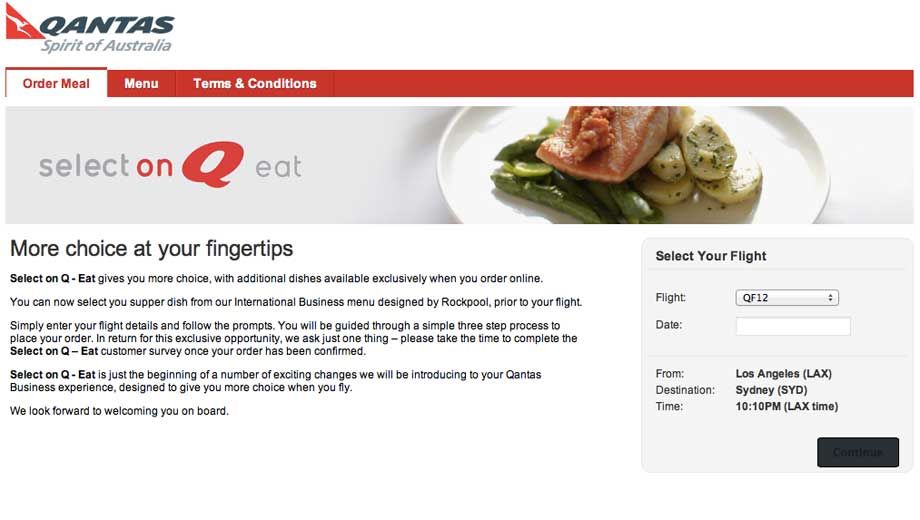 Qantas trials pre-flight meal ordering for business class