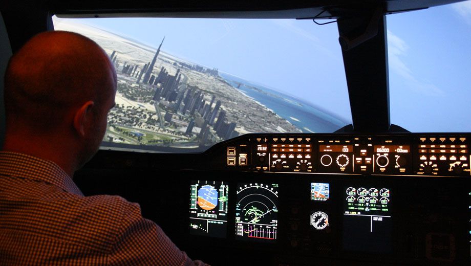 Take a ride in the Emirates Airbus A380 flight simulator!