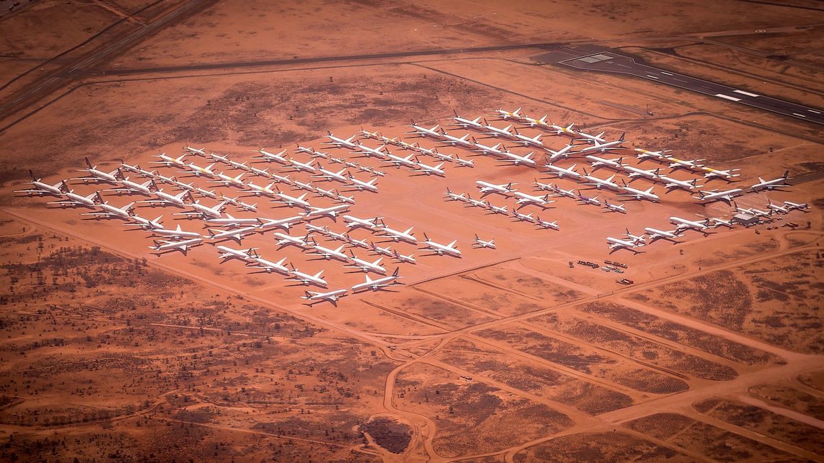 This 'airplane parking lot' at Alice Springs has never been busier