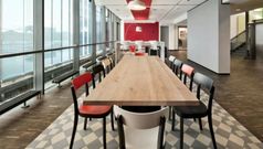 XL fold-down work tables in business class