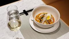 Sampling the menu at the Qantas Singapore first class lounge