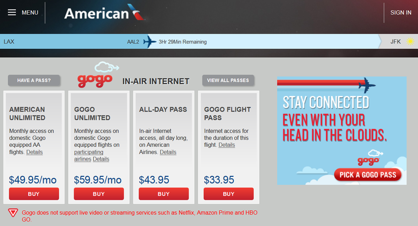 Pricing can vary on other routes, such as on LAX-JFK where it's US$33.95...