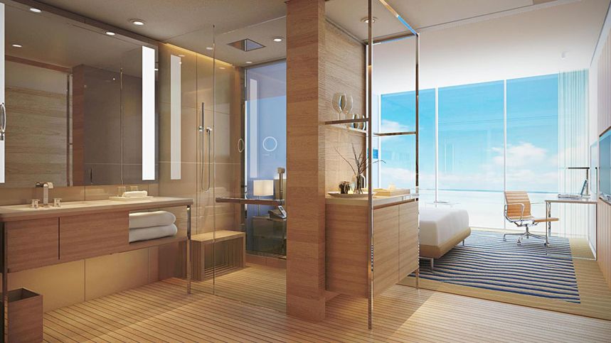 A waterfront bedroom at the DoubleTree by Hilton in Perth