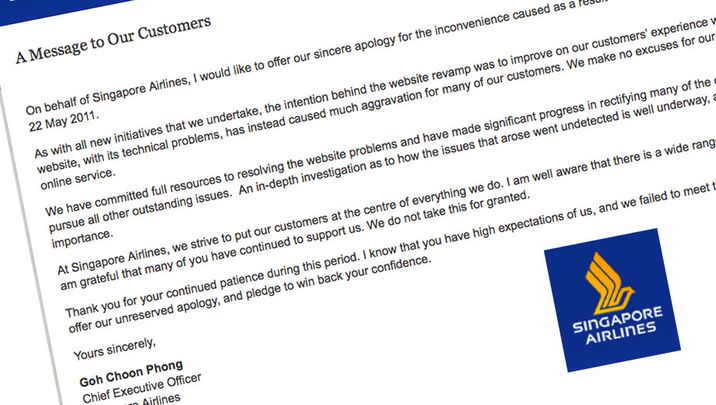 Singapore Airlines CEO: "sorry about our website"