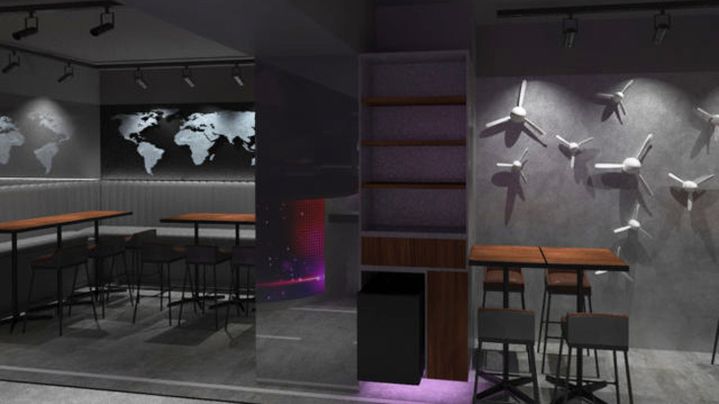 HKG airline-themed cocktail bar