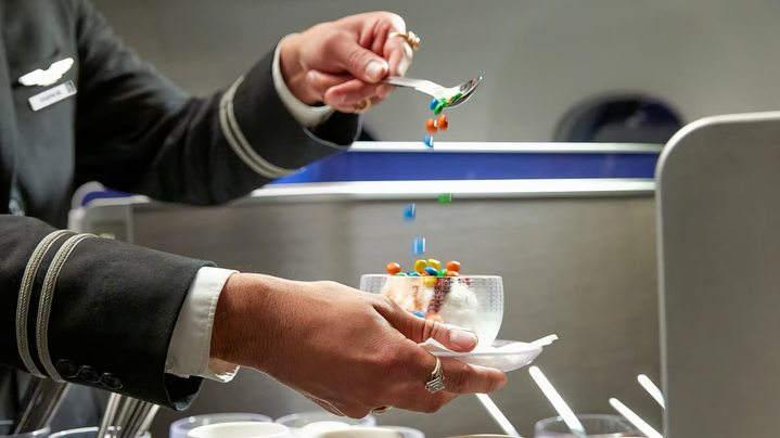 The simple delights of the business class ice cream sundae