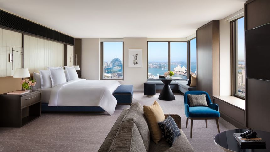Full Harbour View King rooms feature a corner sofa.