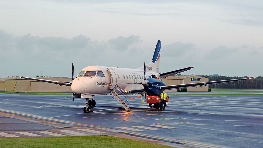 An early start in Ballina, with the First Officer waiting to welcome passengers onboard