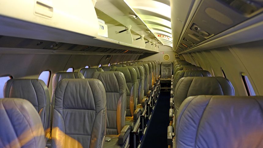 A view inside the Rex Airlines Saab 340 cabin