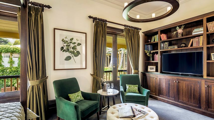One of the grand Garden View rooms at Mount Lofty House.