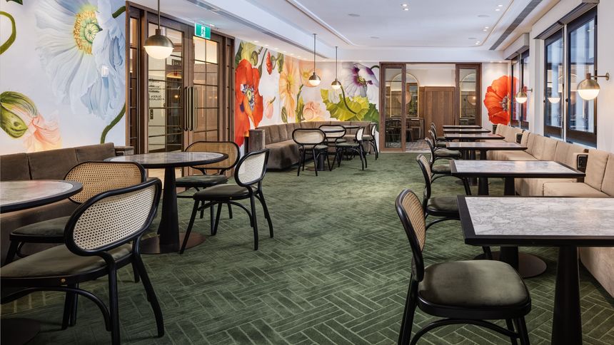 The Hilton Melbourne Little Queen Street's Queen Adelaide lounge.