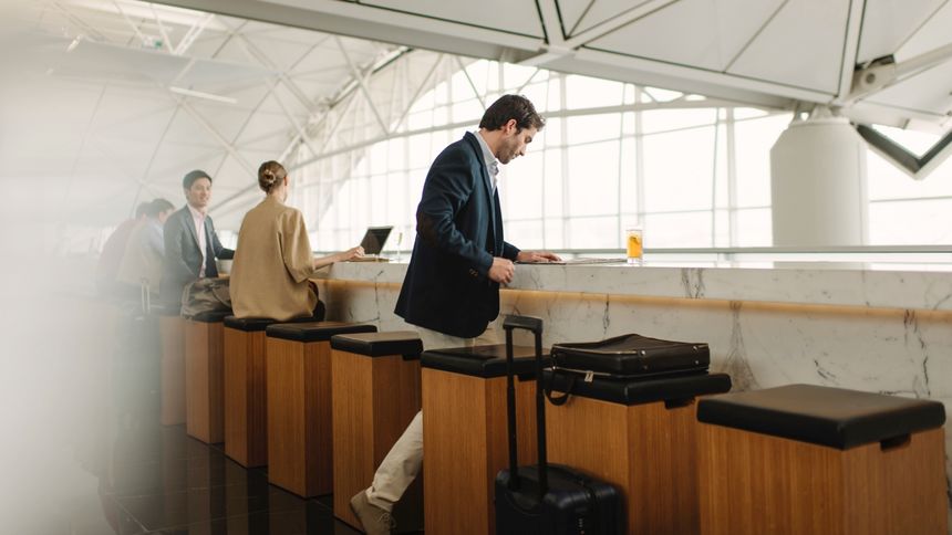 The Long Bar takes advantage of the 'open air' design with views to the airfield.