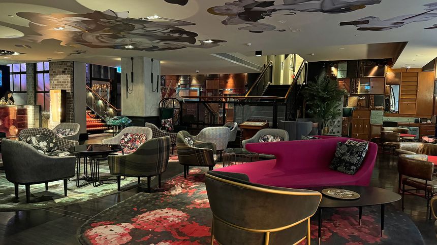 QT Sydney's lobby seating.
