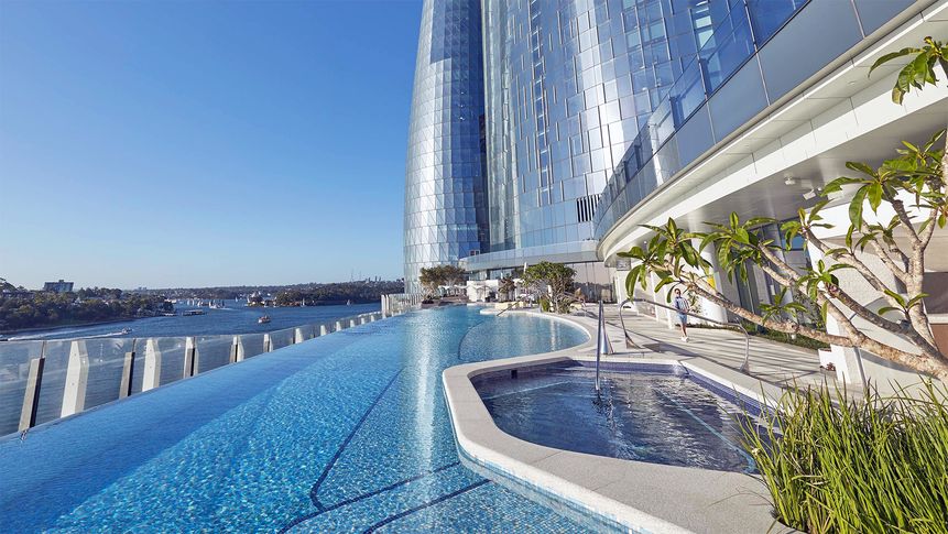 Fancy a dip? The infinity pool overlooks the waters of Darling Harbour.