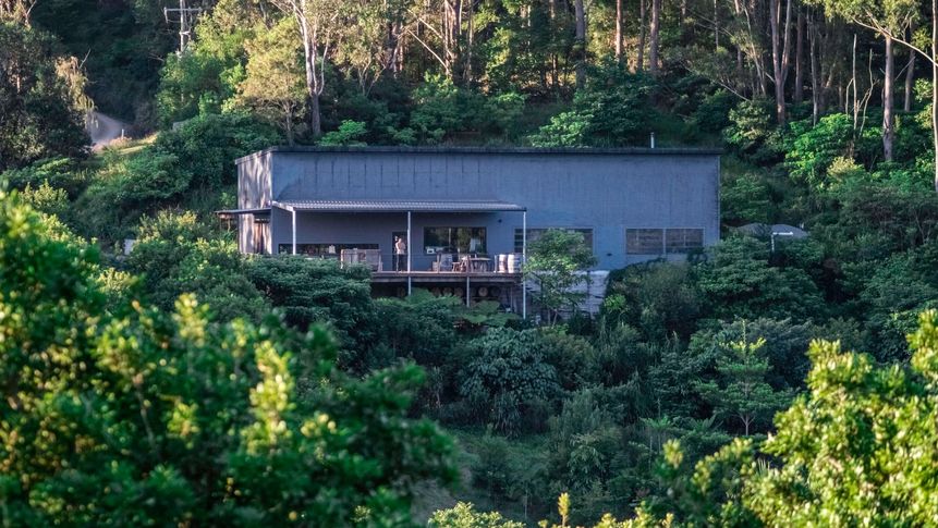 The tasting room looks out over the trees of the Brook family farm.