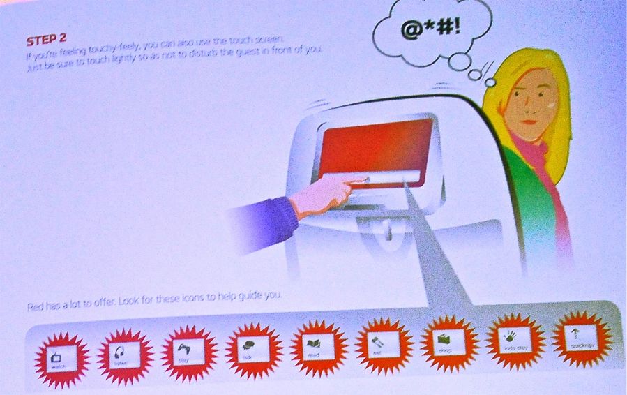 Do not tap the touchscreen on your Virgin America seat too hard, lest the woman in front of you turn round and say WTF?!