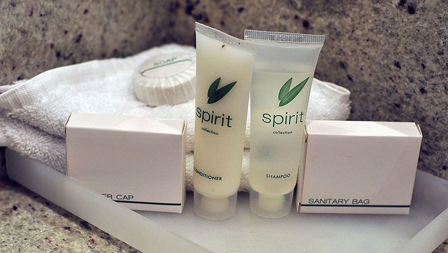 The toiletries in the bathroom.