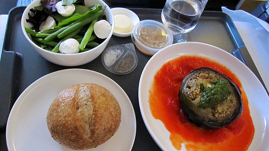 The vegetarian option -- eggplant stack with herbed feta and pesto.