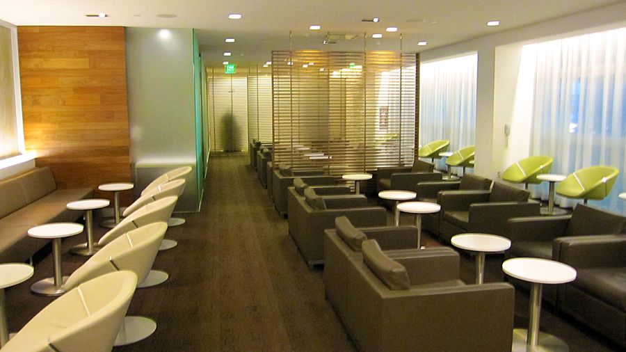 Comfortable, funky seating options in the Qantas lounge in LAX