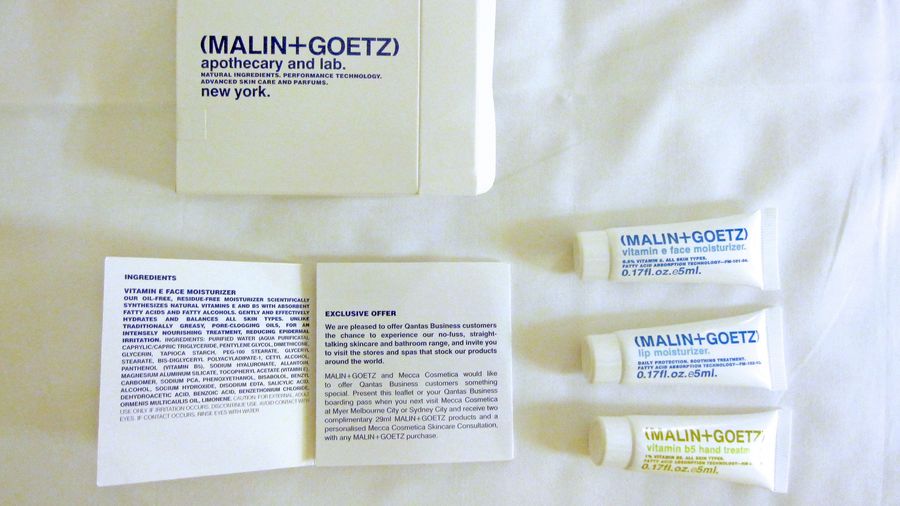 Three types of moisturiser for Qantas Business Class customers - face, lip and hand.