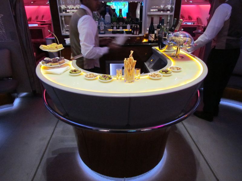The large and well-stocked business class bar sits at the very back of the upper deck.