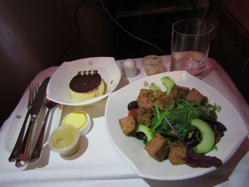 With still-pink lamb, the main course was one of the better salads I've ever had in the sky.