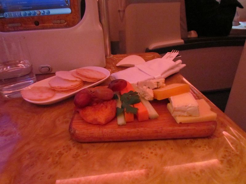 A generous cheeseboard rounded off the meal as the orange and magenta mood lighting filled the cabin.