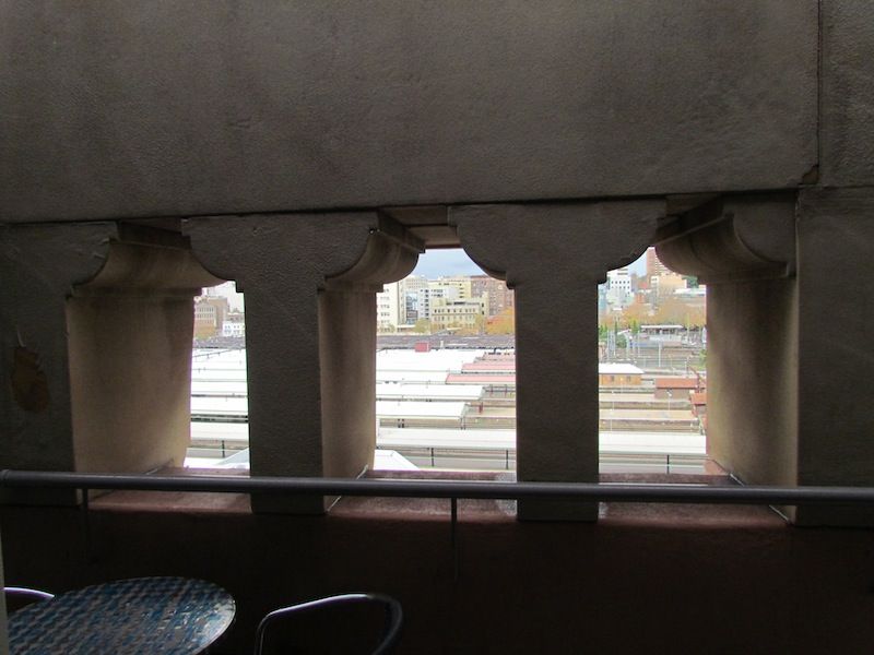 The downstairs view isn't much, given the ornamental bits of the heritage building.