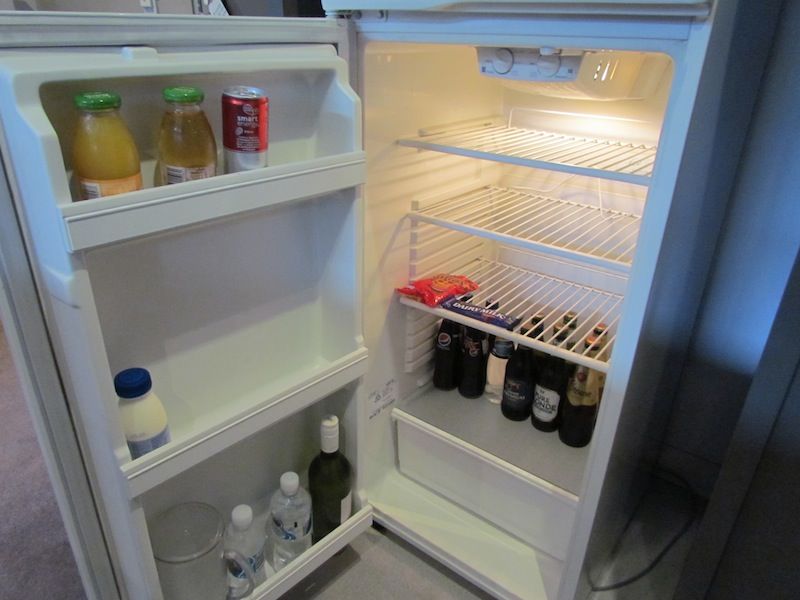 The fridge is a good size, and part of it contains the usual minibar offerings.