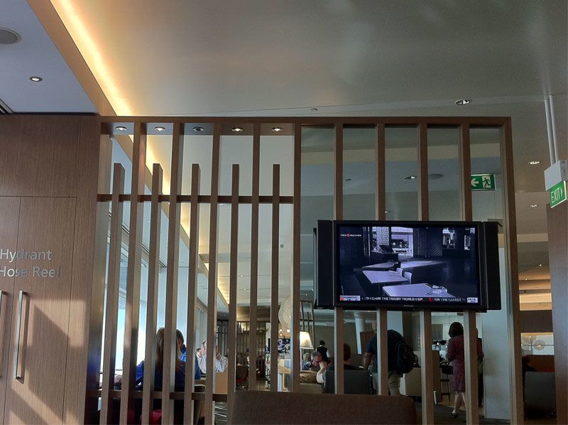 The long, thin shape of Qantas' lounge means that it's often difficult to find somewhere to sit comfortably and work.