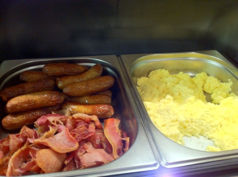 It's a full English style breakfast in the American Airlines lounge.