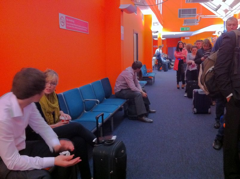 Eventually, everyone lines up and heads on board.