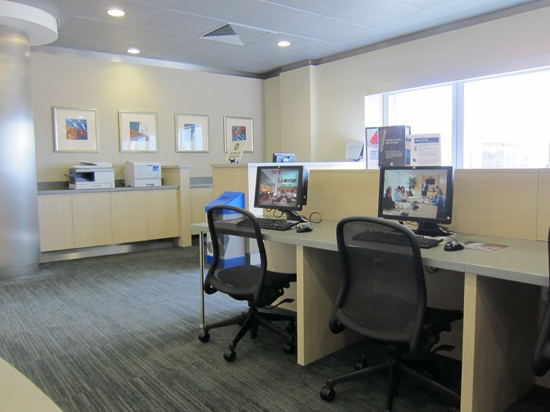 If you haven't brought your own laptop, American has some HP PCs for you to use. Printers are also available.