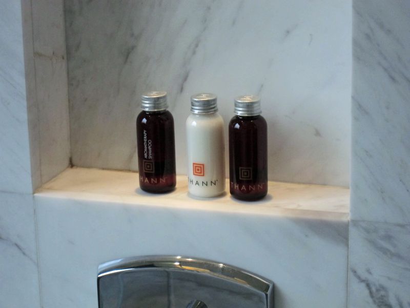 Thann toiletries are an upmarket offering in the marble, glass enclosed shower.