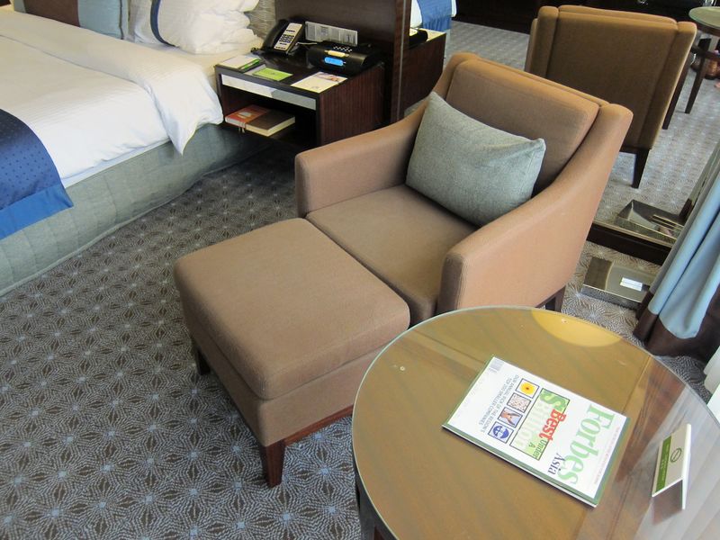 While a sofa would have been better (especially in the space), the armchair and ottoman were comfy enough.