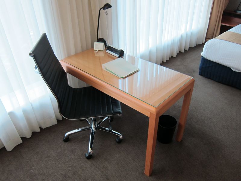 The chair and desk are a great yet simple combo, with lots of natural light and an ergonomic setup.