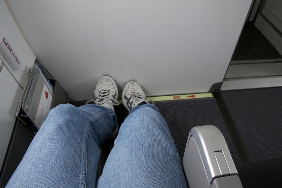 Legroom is plentiful in the bulkhead row, especially for a short flight.