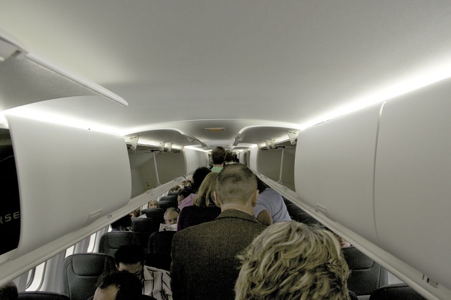 The bins are small, though, so if you bring a larger carry-on expect it to be gate-checked.