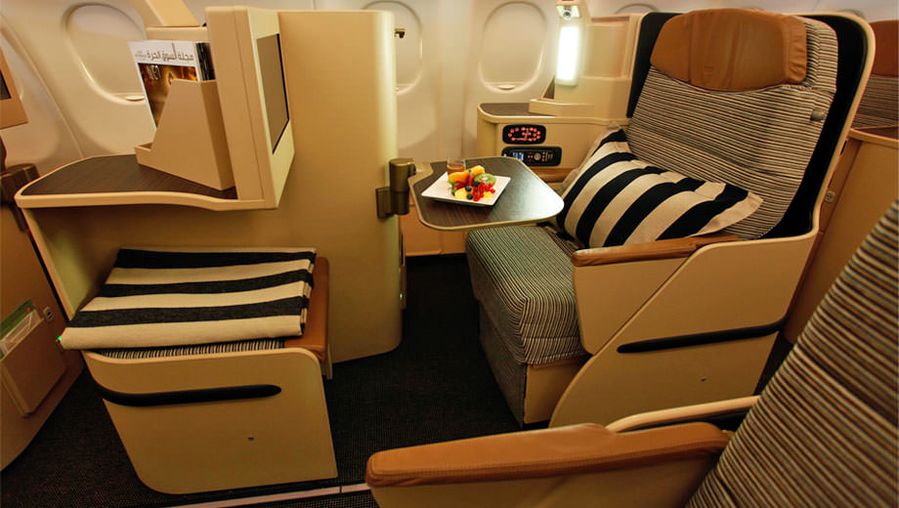 Here's the aisle variant of Etihad's business seat. The window and middle seats are mirror images of these.