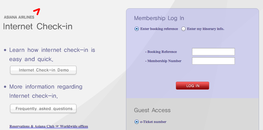 Asiana's web check-in worked well, though you do need to stop by the desk on the way in.