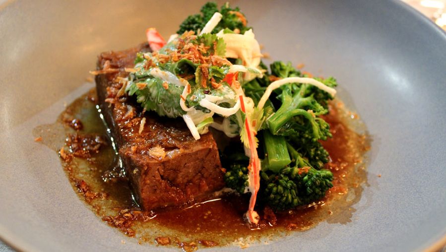 Asana by Pete Evans restaurant: ginger braised beef short rib with Asian greens