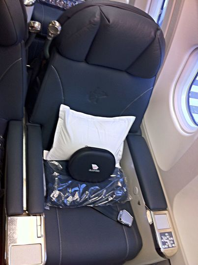 The business class seats are very comfortable, new, leather seats with a Virgin logo embossed on them.