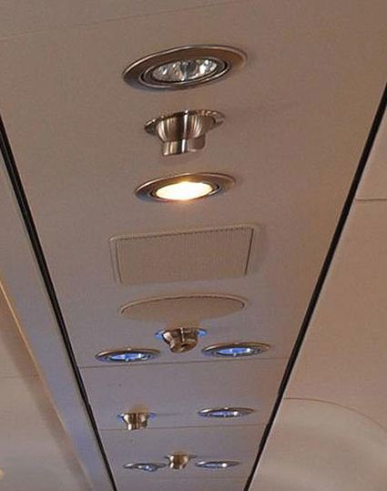 Chrome-rimmed halogen downlights -- why would you go with anything else?