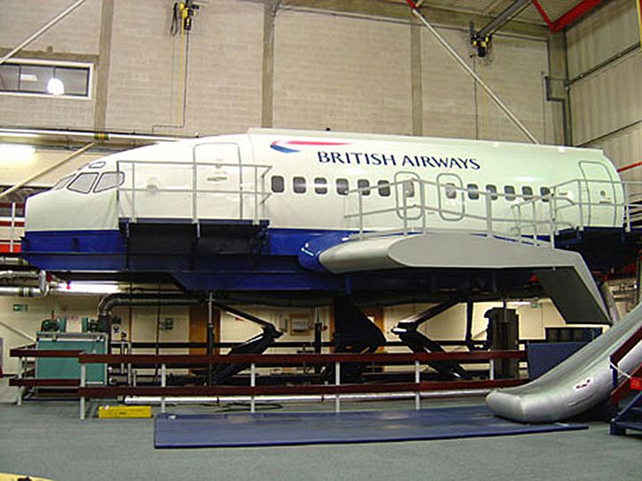 BA has a special 737 simulator used just for the safety training.. British Airways