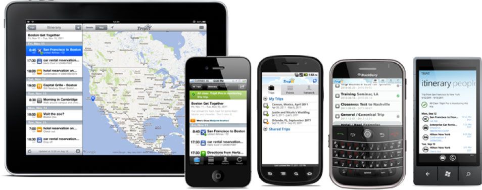 TripIt is available for iPad, iPhone, Android, BlackBerry and Windows Phone 7.